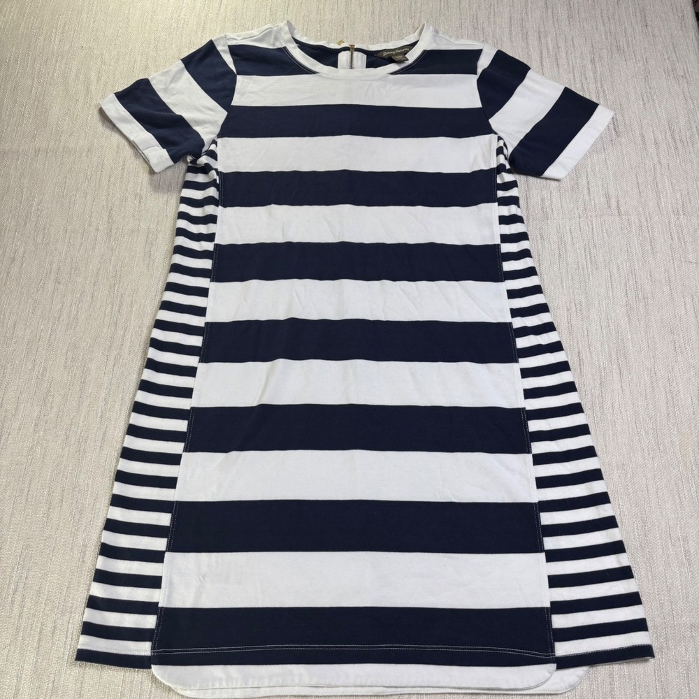 Tommy Bahama Womens Navy White Striped Pima Cotton Shift Dress Medium Back Zip